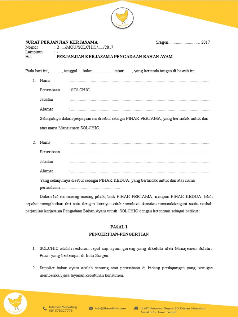 Mou Supplay Ayam Untuk Pihak Pertama Pdf