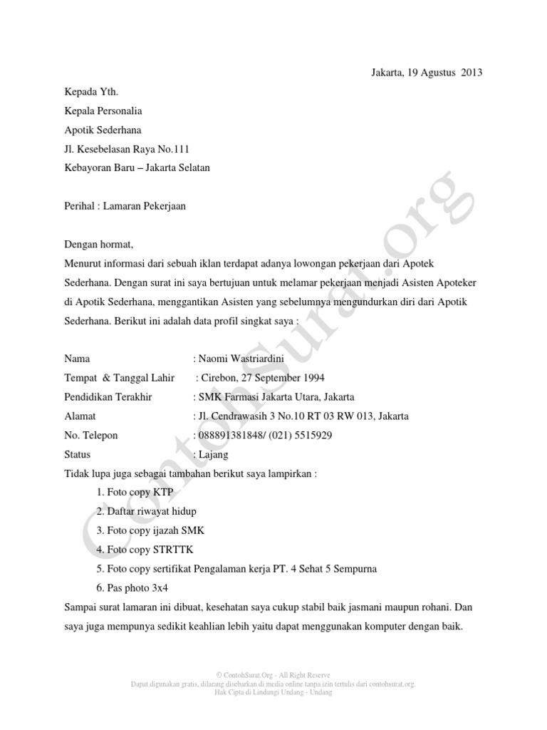 Download 64+ Contoh Surat Lamaran Kerja Lulusan Smk Gratis