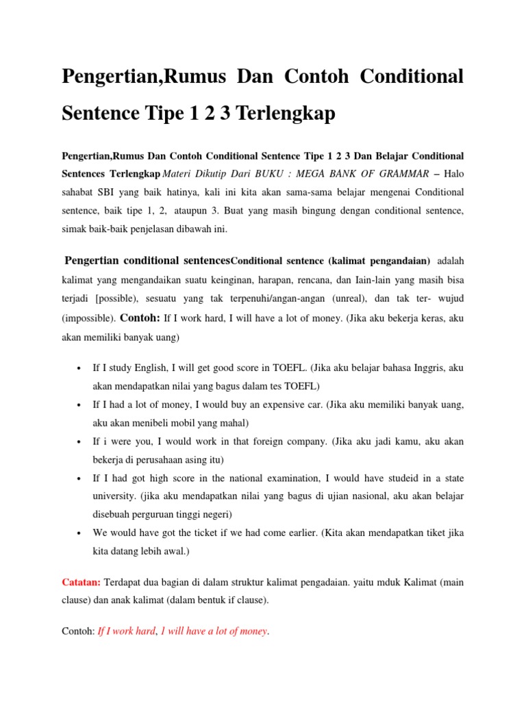 Contoh dan Rumus Conditional Sentence | PDF