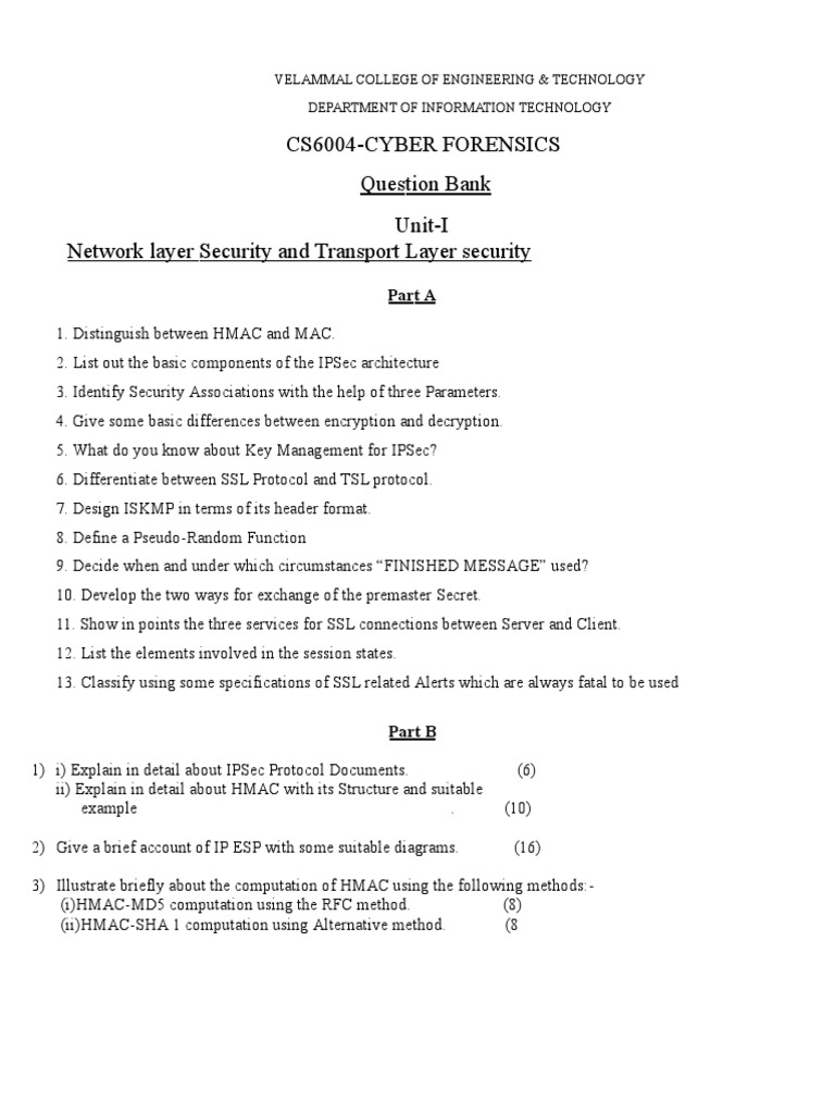 Cyber Forensics Question Bank PDF Transport Layer Security