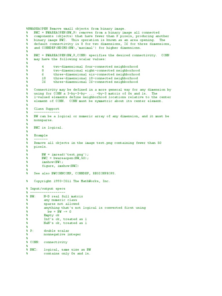 Bwareaopen Remove Small Objects From Binary Image