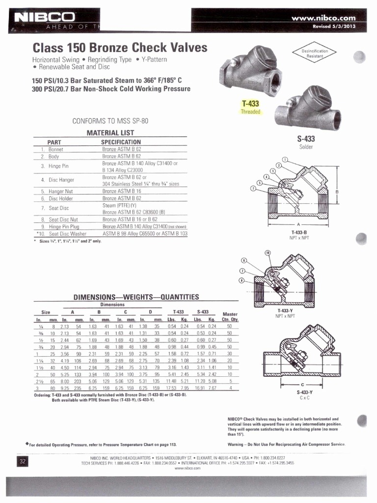 NIBCO Check Valve (T433) Valve Chemical Engineering