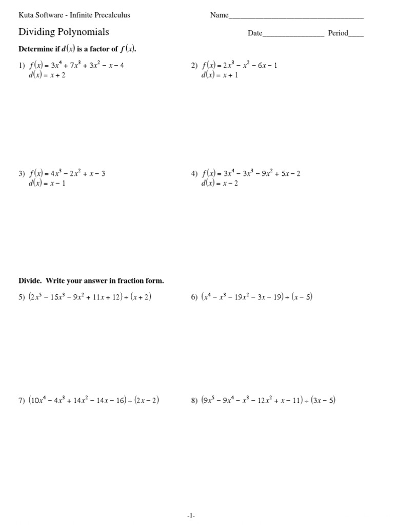 200 - Dividing Polynomials-20  PDF  Applied Mathematics Throughout Dividing Polynomials Worksheet Answers