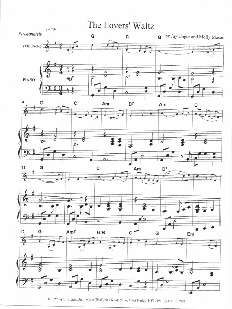 Lovers Waltz Piano Score PDF Musical Compositions Entertainment (General)
