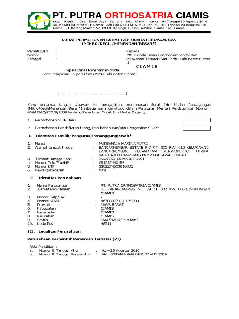 Surat Permohonan Siup
