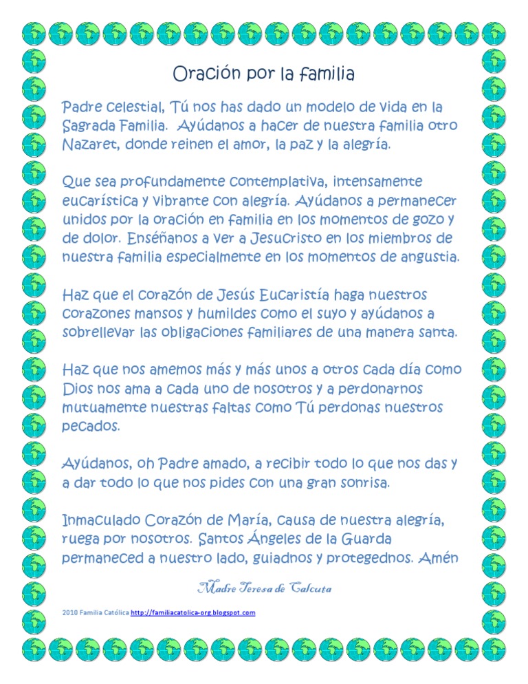 Oración por la Familia Católica | PDF | Cocina, comidas y vino | Poesía