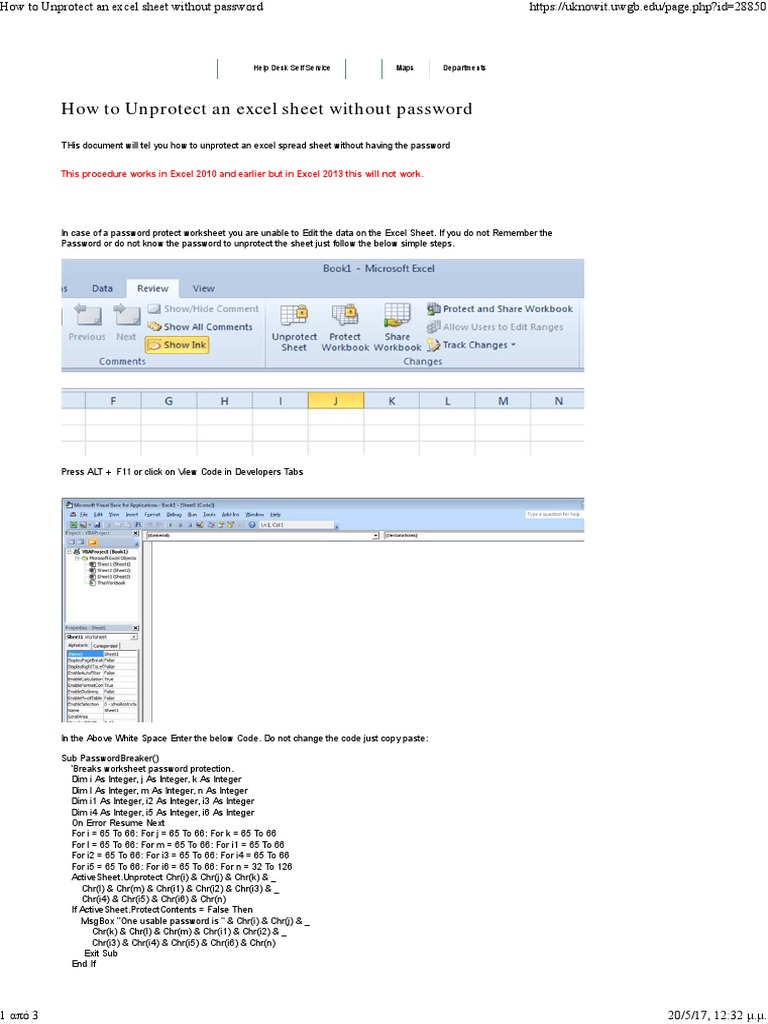 How To Unprotect An Excel Sheet Without Password | PDF | Areas Of ...