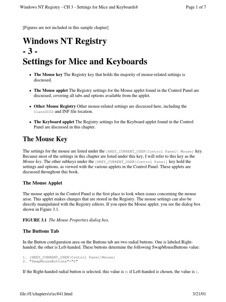 Settings for Mice and Keyboards Windows Registry Computer Keyboard