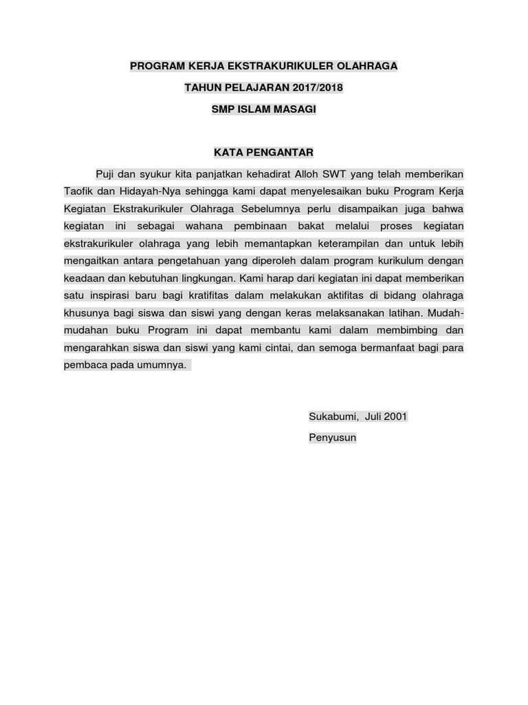 Program Kerja Ekstrakurikuler Olahraga