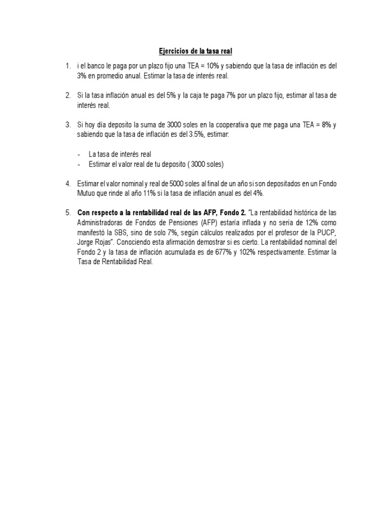 Ejercicios de La Tasa Real | PDF | Inflación | Macroeconómica