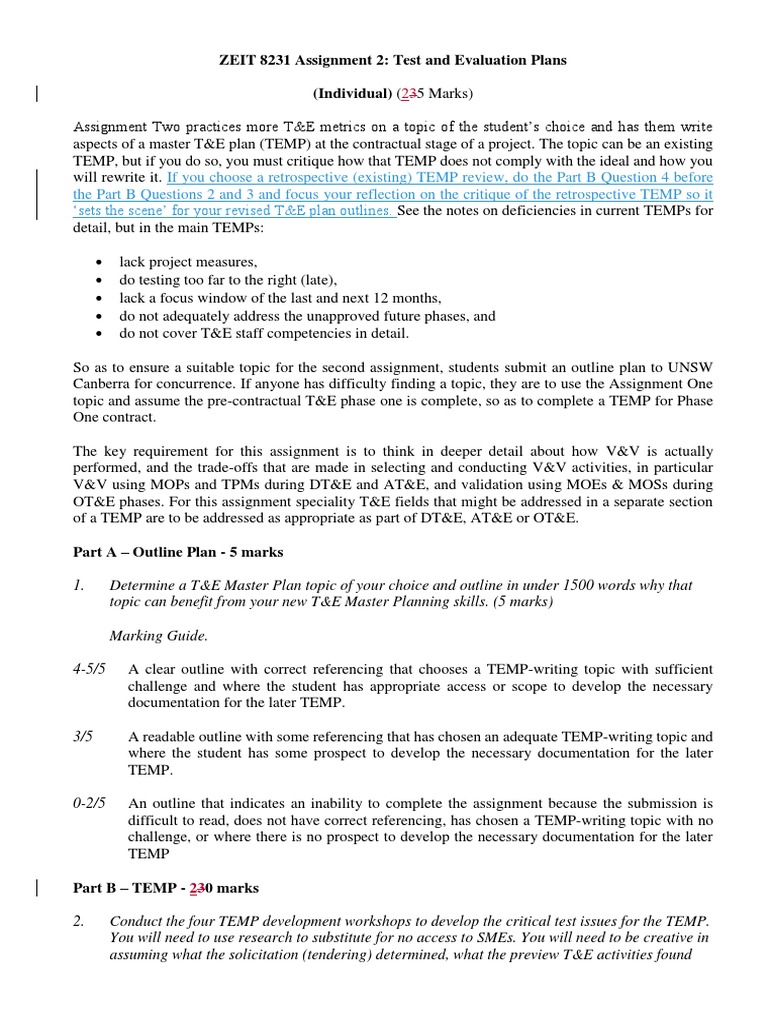 T&E Master Plan Assignment Overview | PDF | Evaluation | Cognition
