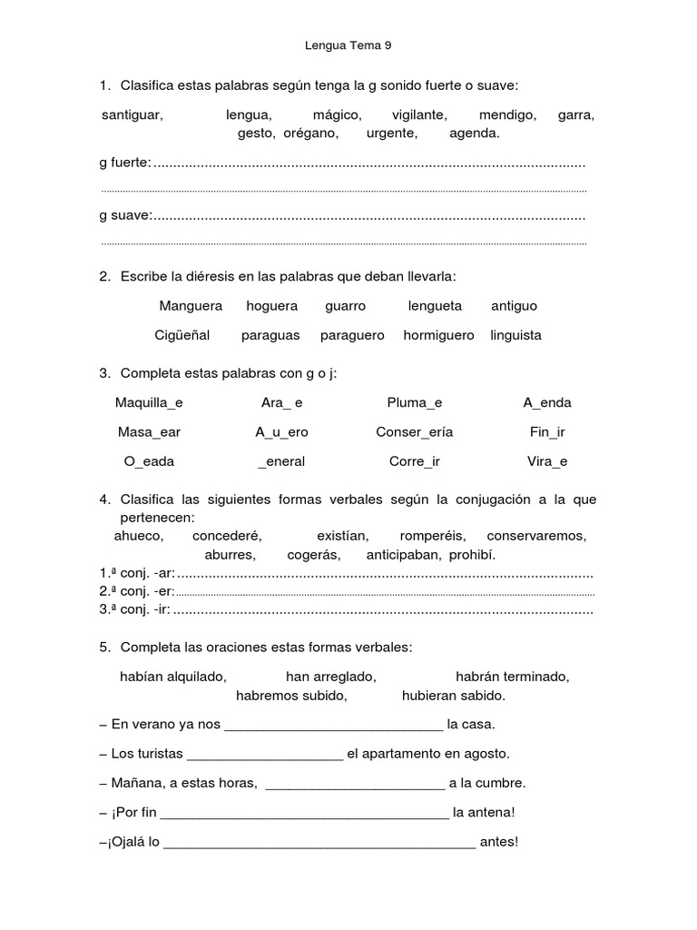 Ejercicios de Lengua 5º Primaria | PDF | Estilo (ficción) | Lingüística
