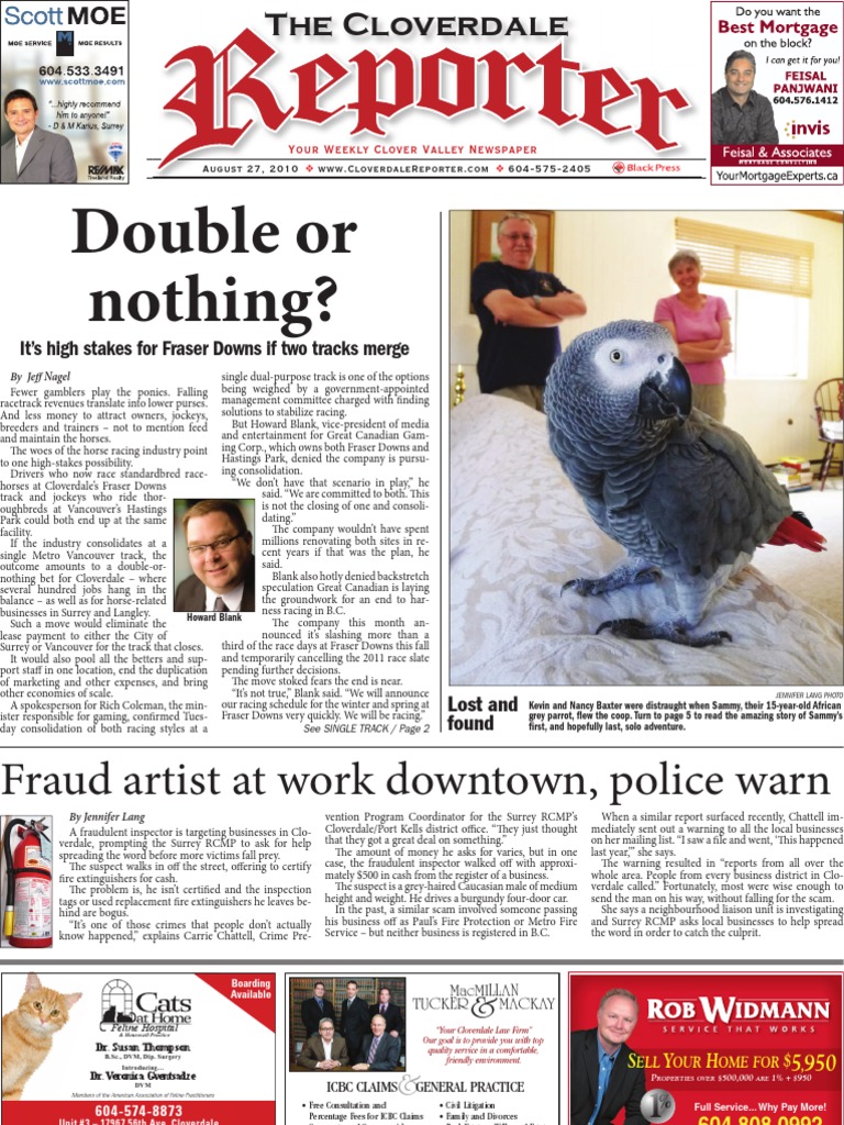 Aug. 27 Edition of The Cloverdale Reporter Newspaper PDF Horse