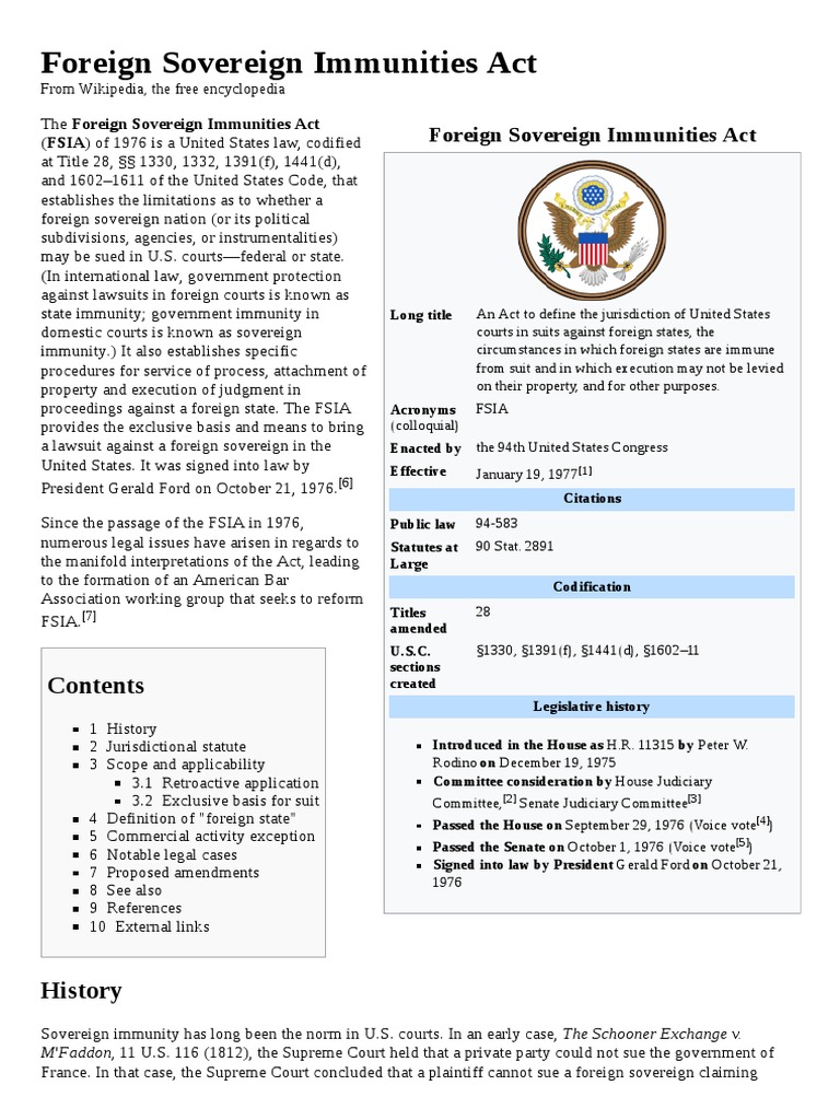 Overview of the Foreign Sovereign Immunities Act | PDF | Justice ...