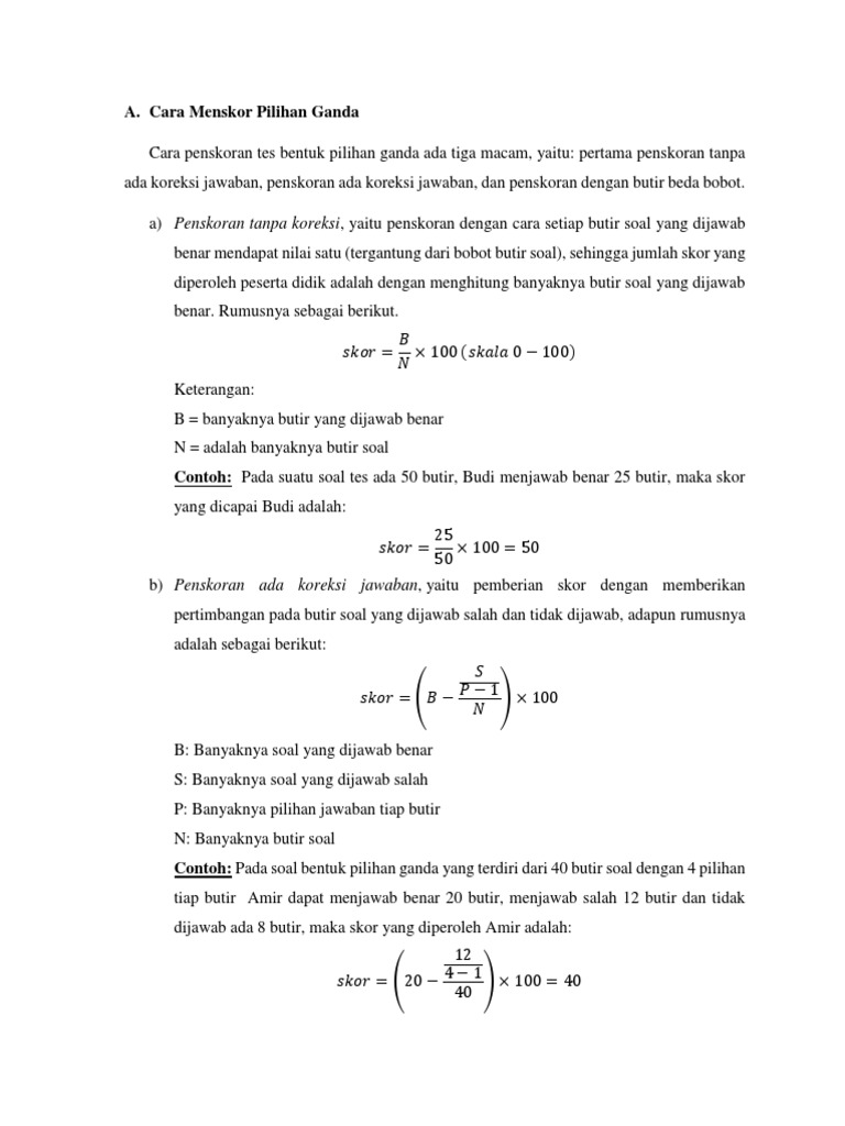 Cara Menskor Pilihan Ganda