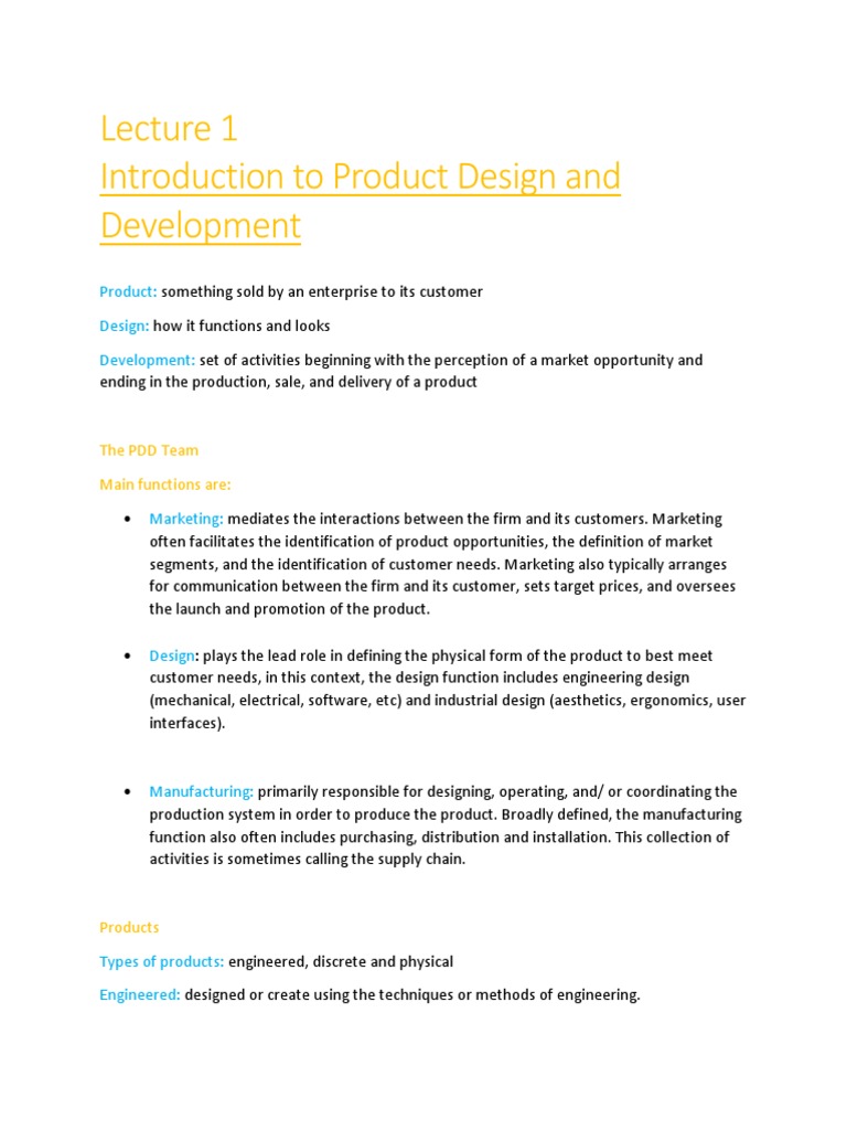 Lecture 1 Introduction to Product Design and Development New Product