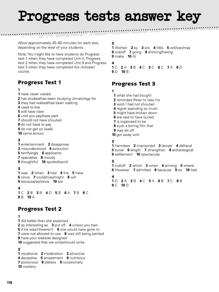 Progress Test Answer Key Guide | PDF