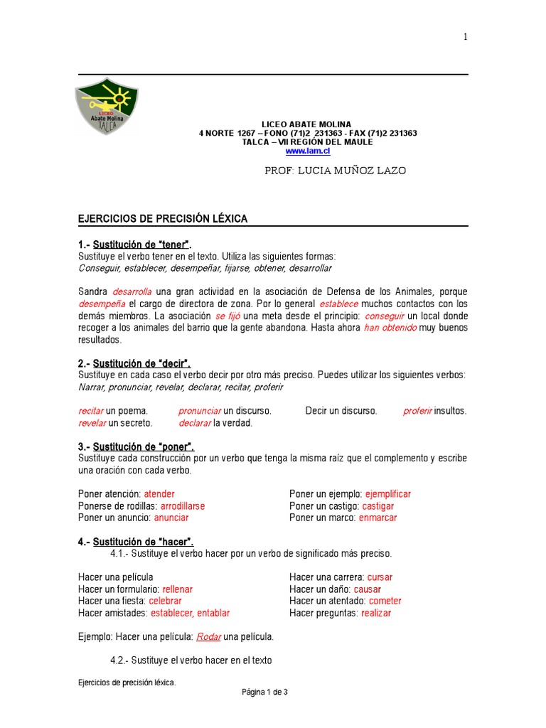 Ejercicios de Precisión Léxica | PDF | Verbo | Lingüística