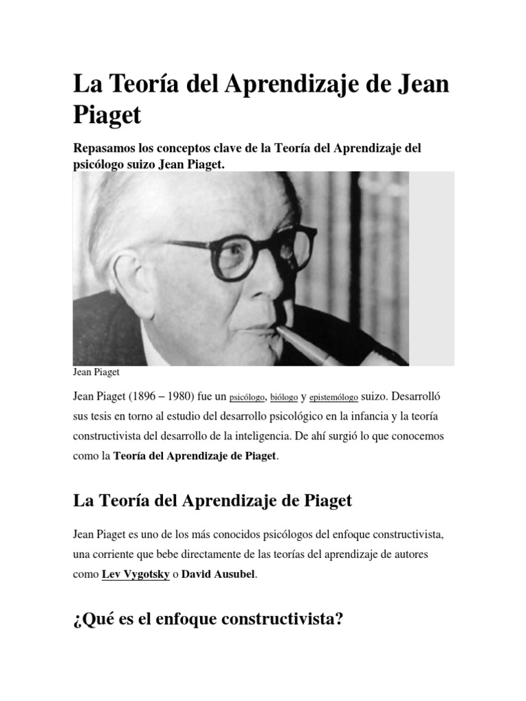Teoría del Aprendizaje de Piaget | PDF | Constructivismo (filosofía de ...