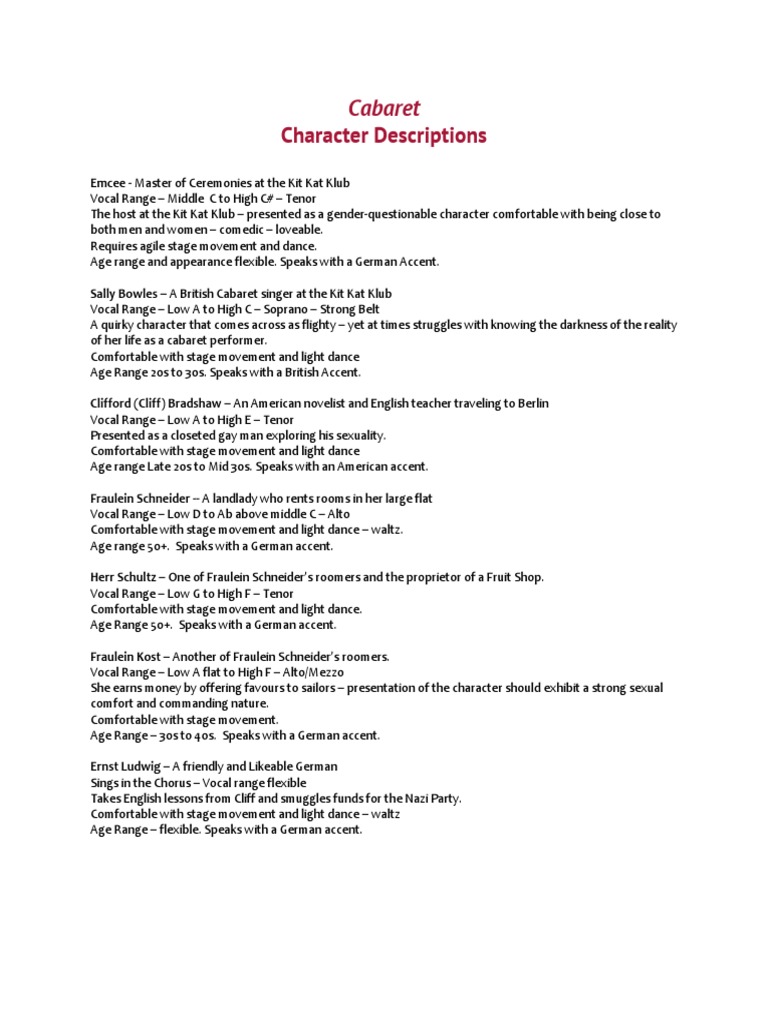Cabaret Characters | PDF | Vocal Music | Performing Arts