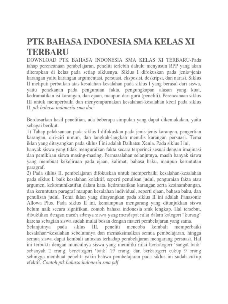 Ptk Bahasa Indonesia Sma Kelas Xi Terbaru Docx