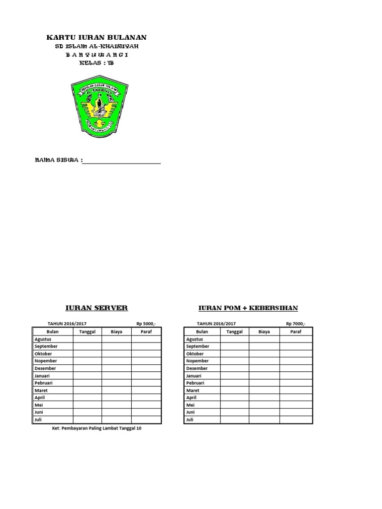 KARTU IURAN BULANAN