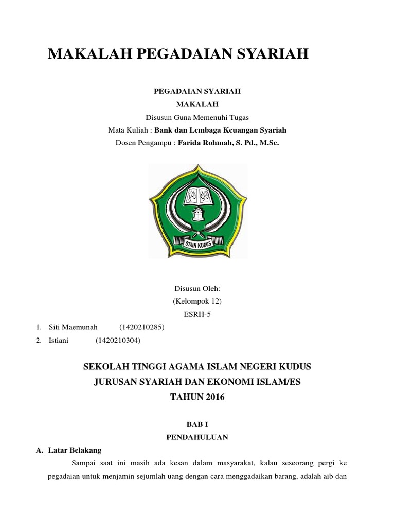 Makalah Pegadaian Syariah Dan Operasionalnya PDF