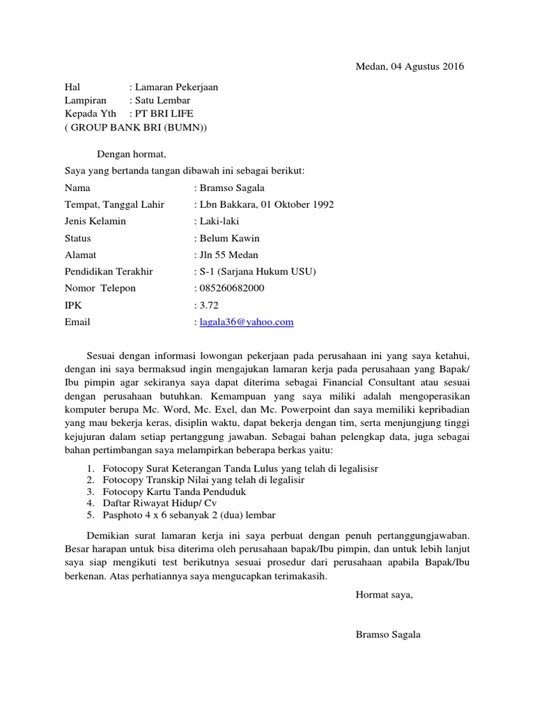 Download 65+ Contoh Surat Lamaran Kerja Ke Bank Bri Terbaru Gratis