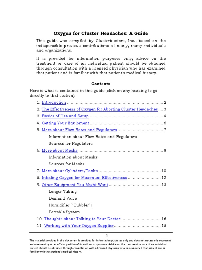Oxygen For Cluster Headaches A Guide PDF Breathing Oxygen