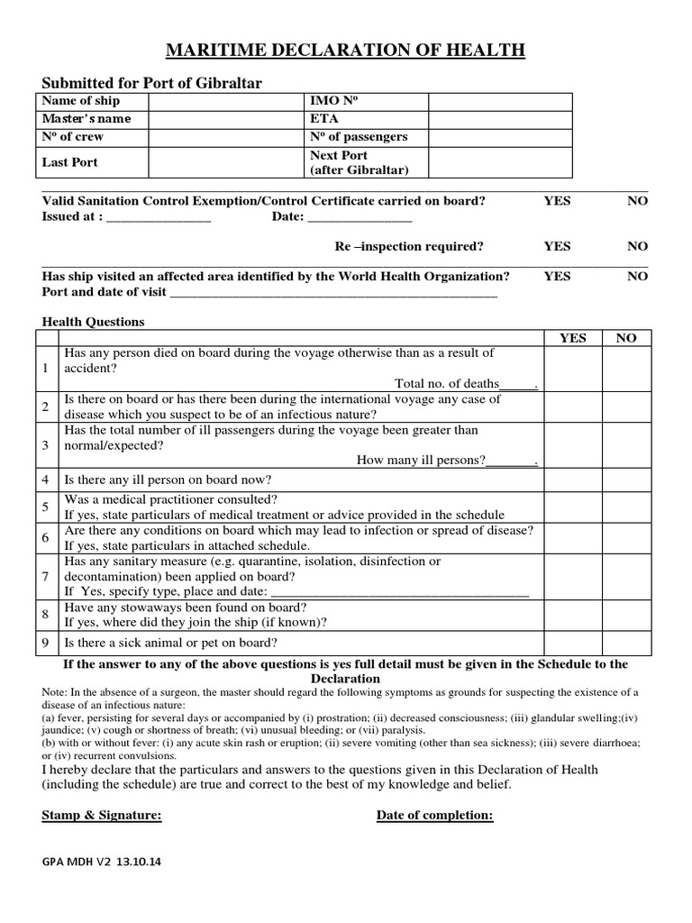 GPA Maritime Declaration of Health Form v2 13.10.14.docx Quarantine