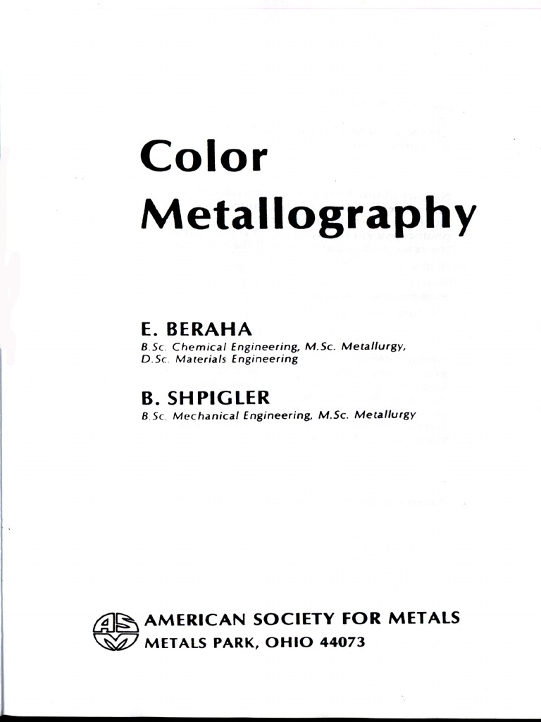Color Metallography Beraha.111 | PDF
