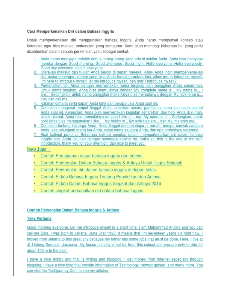 Cara Memperkenalkan Diri Dalam Bahasa Inggris
