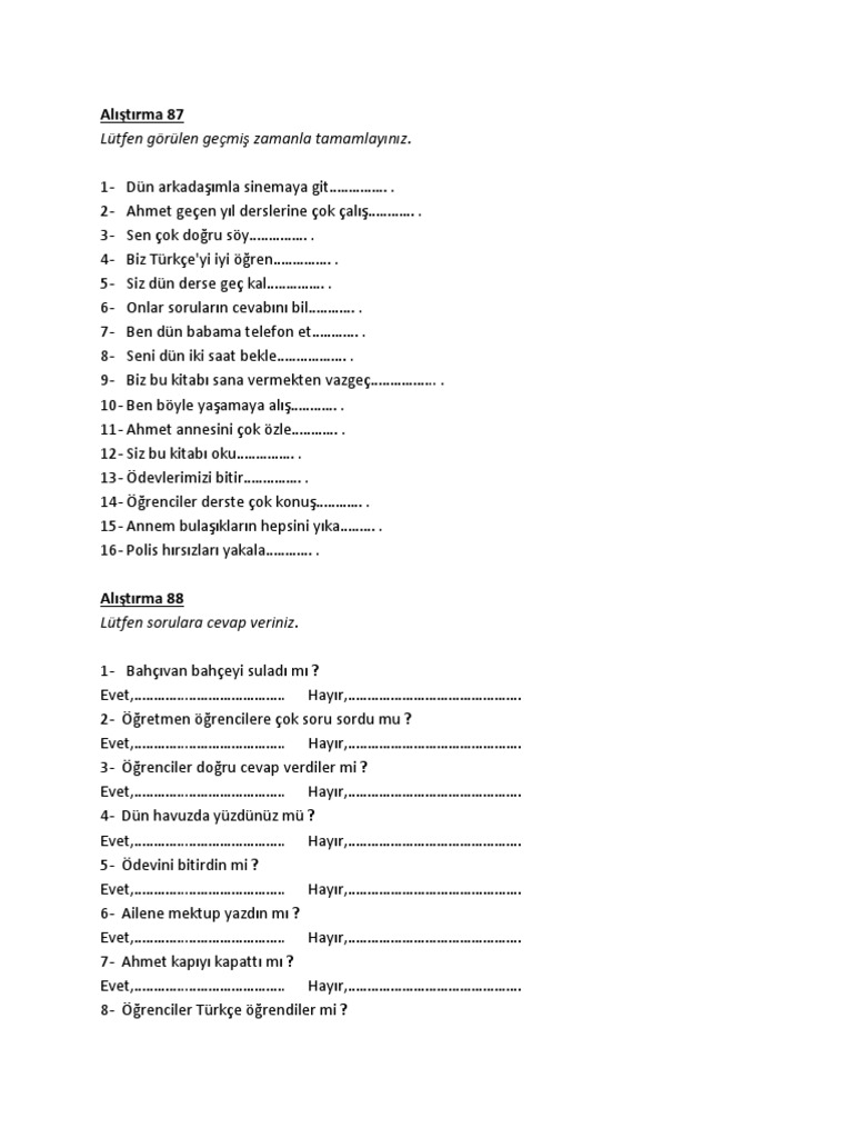 Alıştırma Di Li Geçmiş Zaman Olumlu PDF