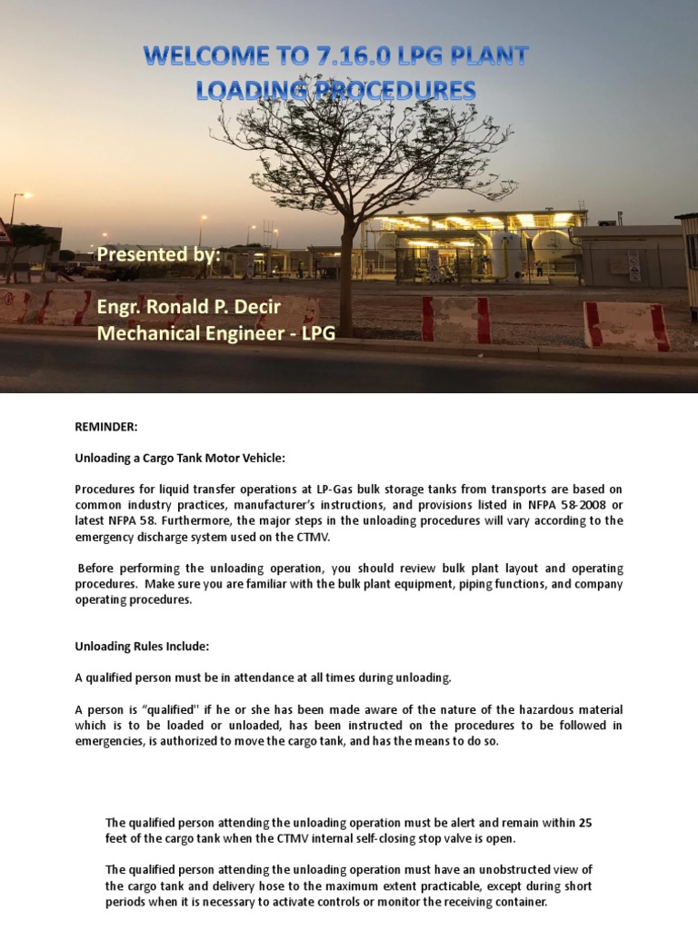 LPG Loading and Unloading Procedures | PDF | Valve | Liquefied ...