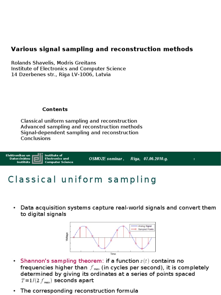 Signal Sampling and Reconstruction Methods | PDF | Sampling (Signal ...