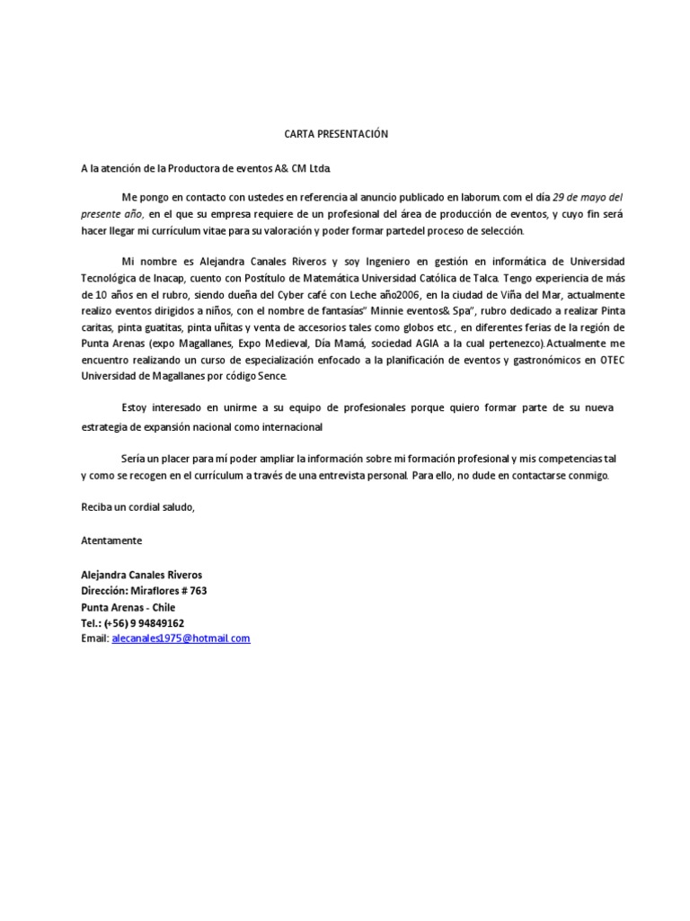 Carta de Presentación Para Una Oferta de Trabajo (Autoguardado)