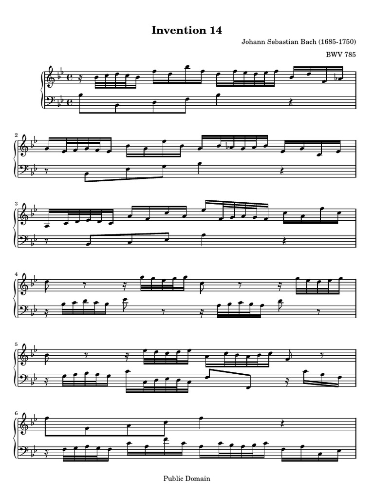 Bach Invention 14 Sheet Music PDF | PDF | Johann Sebastian Bach ...