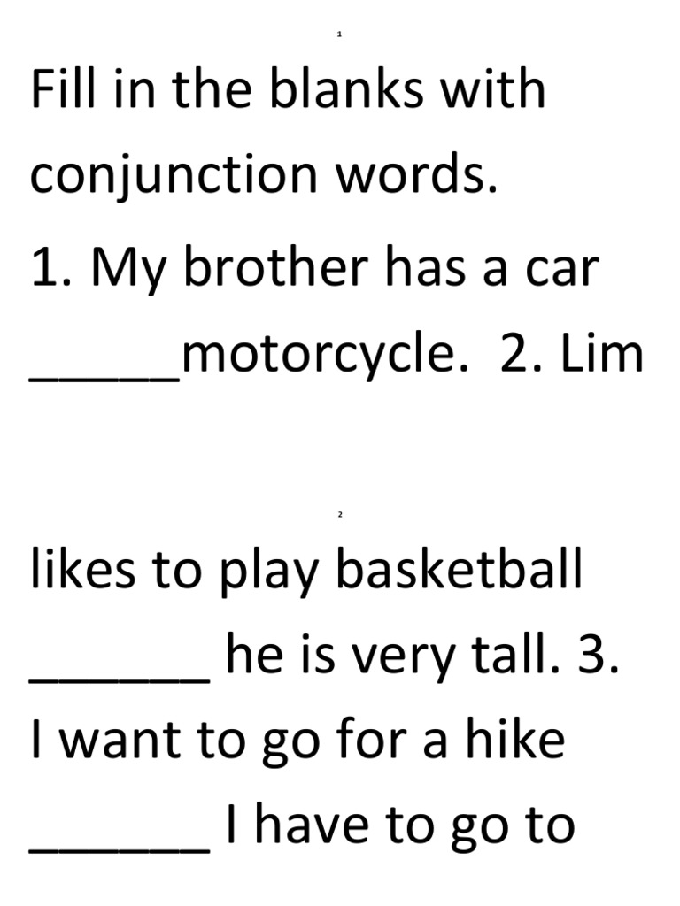 Conjunction Words Fill-in Exercise | PDF