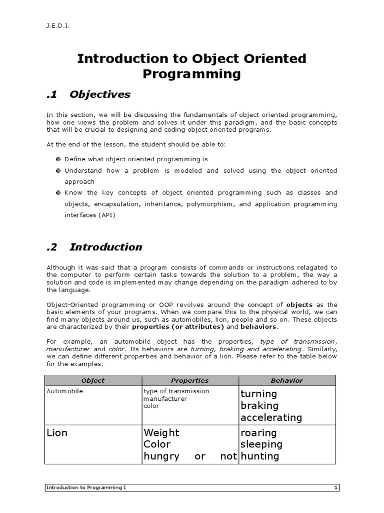 Chapter 02 - Introduction To Object-Oriented Programming | PDF ...