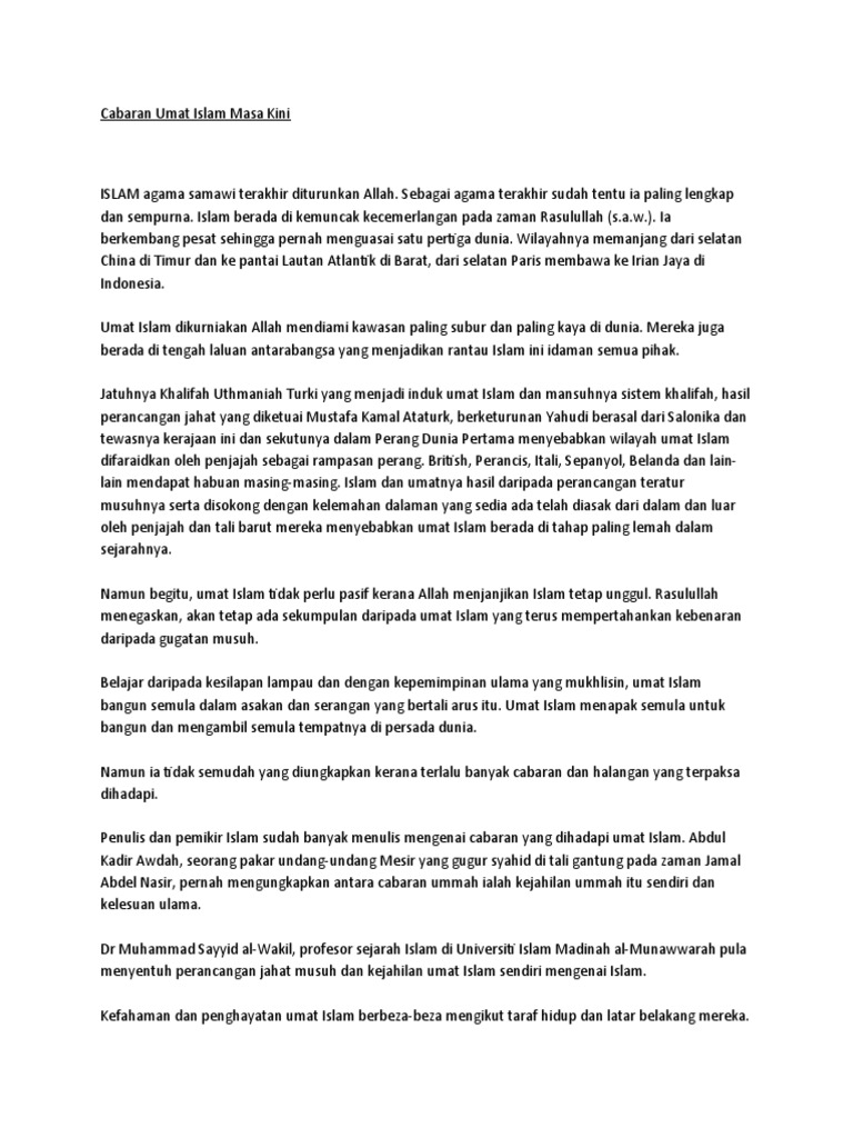 Cabaran Umat Islam Masa Kini Pdf