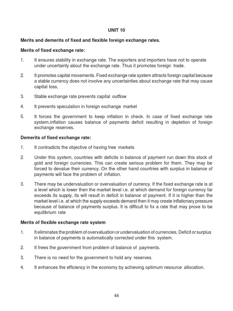 Unit 10 Merits and Demerits of Fixed and Flexible Foreign Exchange