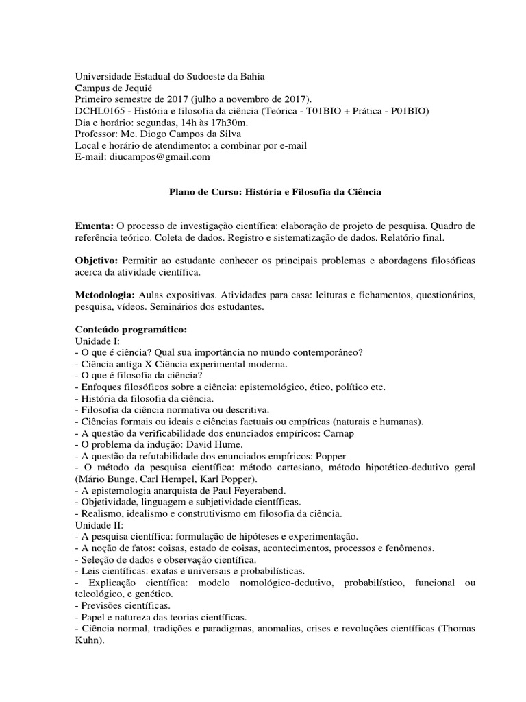 História e Filosofia da Ciência: Curso 2017 | PDF | Science | Filosofia ...