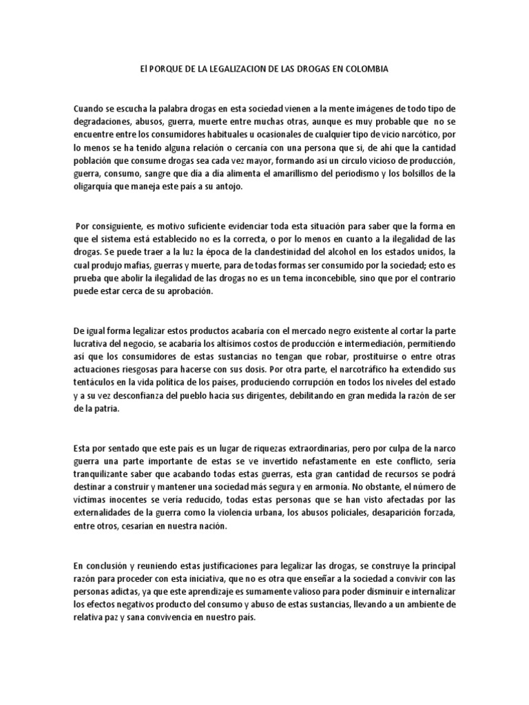 Texto Argumentativo Legalizacion de Las Drogas Drogas