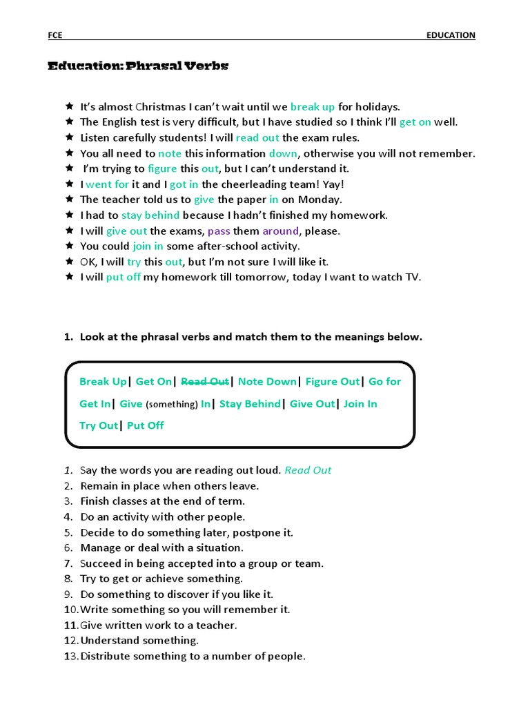 Education Phrasal Verbs for FCE | PDF