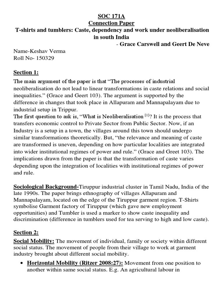 SOC 171A Connection Paper in South India | PDF | Social Mobility | Dalit
