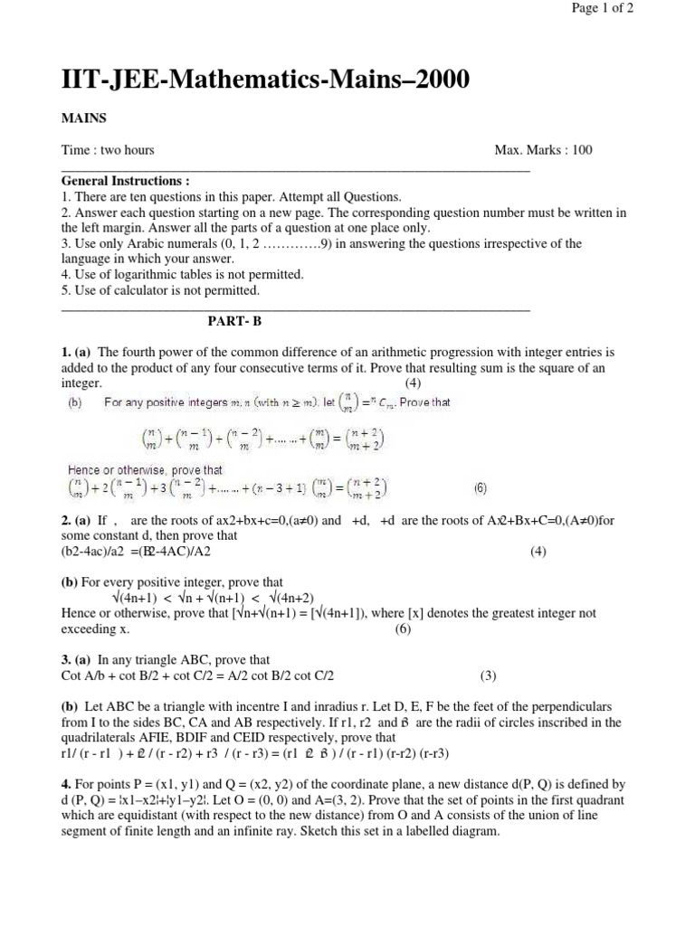 Papers Mathematics Mains 2000 PDF | PDF | Ellipse | Circle