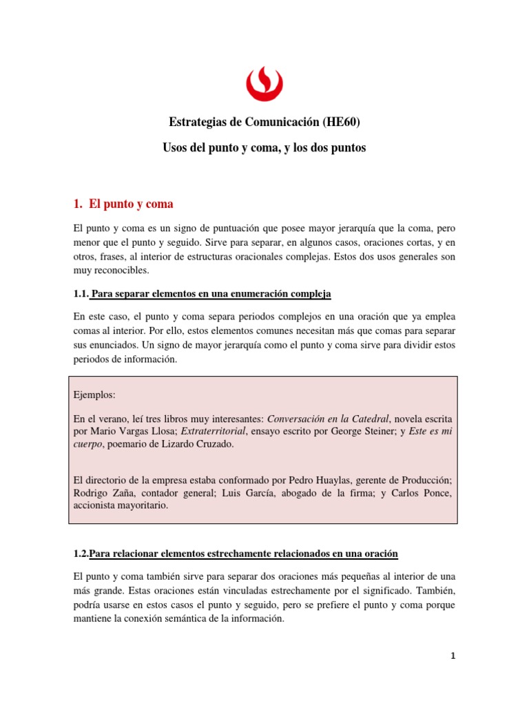 Usos del punto y coma y dos puntos | PDF | Puntuación | Oración ...