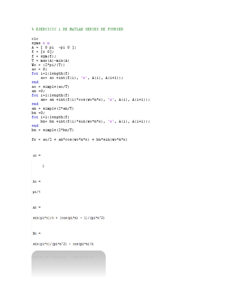 MATLAB Fourier Series Exercises | PDF | Teaching Methods & Materials