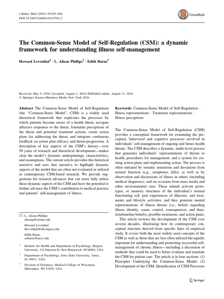 Leventhal 2016 Common Sense Model PDF Chronic Condition Behavior