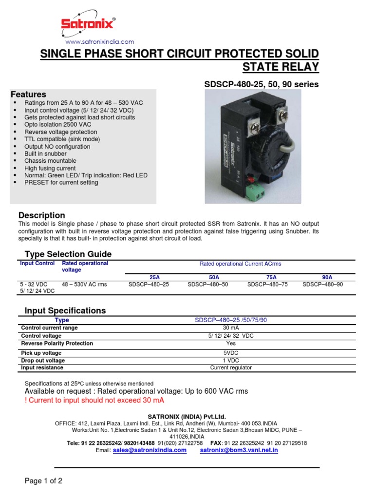 Single Phase Short Circuit Protected Solid State Relay Datasheet | PDF ...
